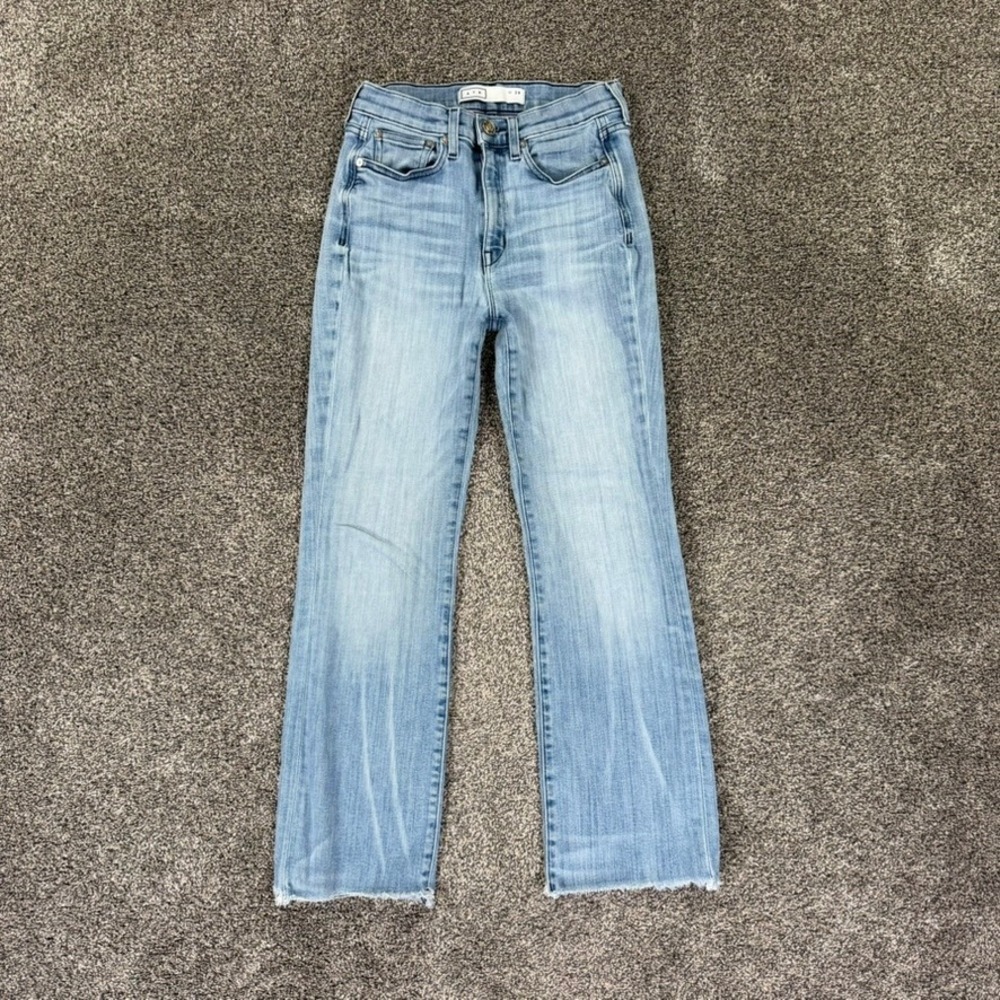 AYR The Bomb Pop High Rise Straight Leg Fit Jeans Womens 28 Light Wash Raw Hem